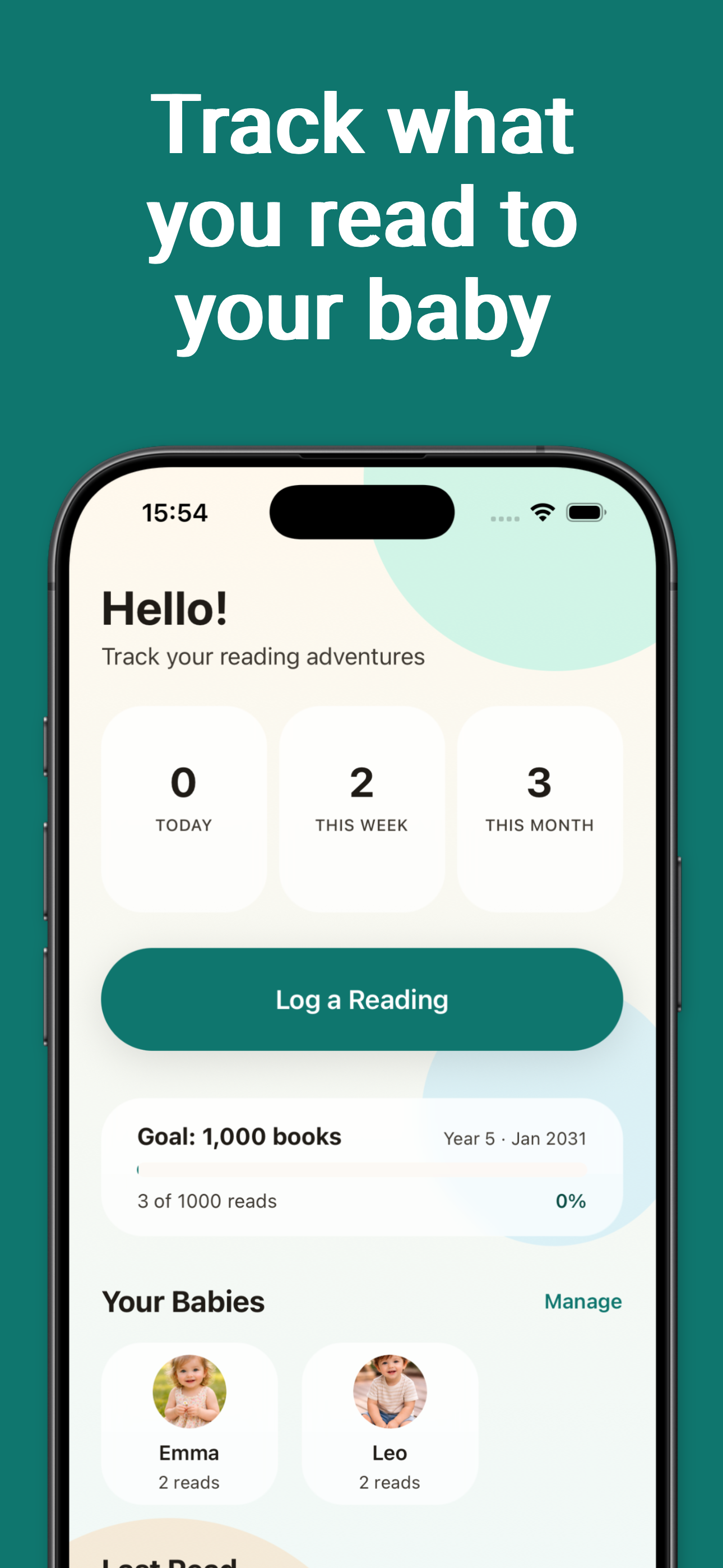 Home screen — track readings
